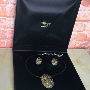 Chico's Three Piece Boxed Abstract Silver and Champagne Necklace and Earring Set